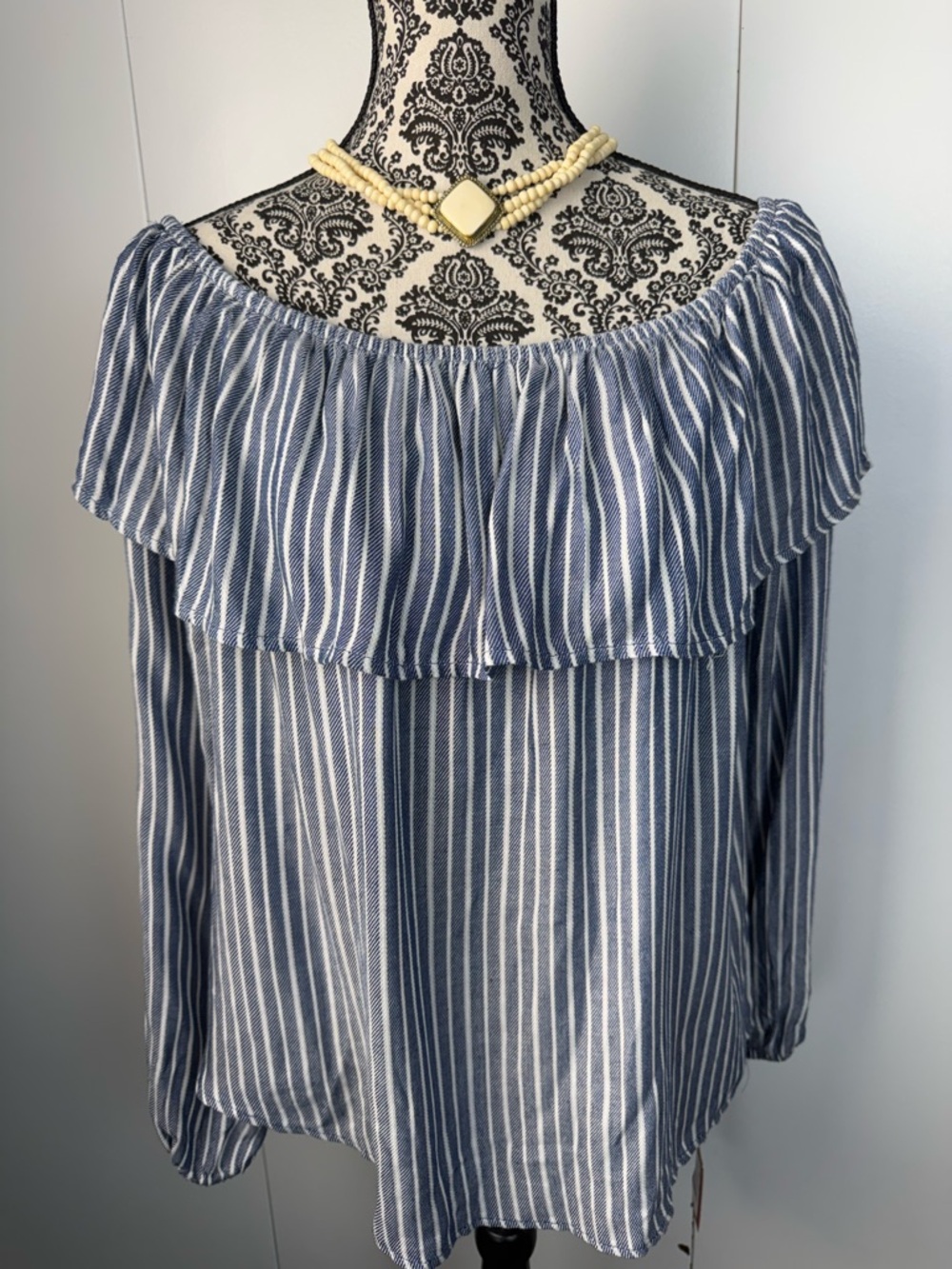 Mossimo Supply Co. Blue & White Striped Off-the-Shoulder Ruffle Top cottagecore